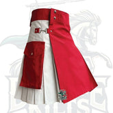 White and Red Two-Tone Utility Kilt – Premium Hybrid Scottish-Inspired Wear